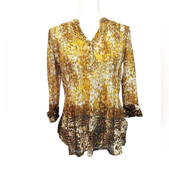 NEW DIRECTIONS Petite Gold and Black Blouse Size PM - Picture 1 of 6
